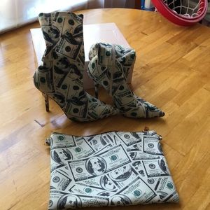 Money booties with matching clutch